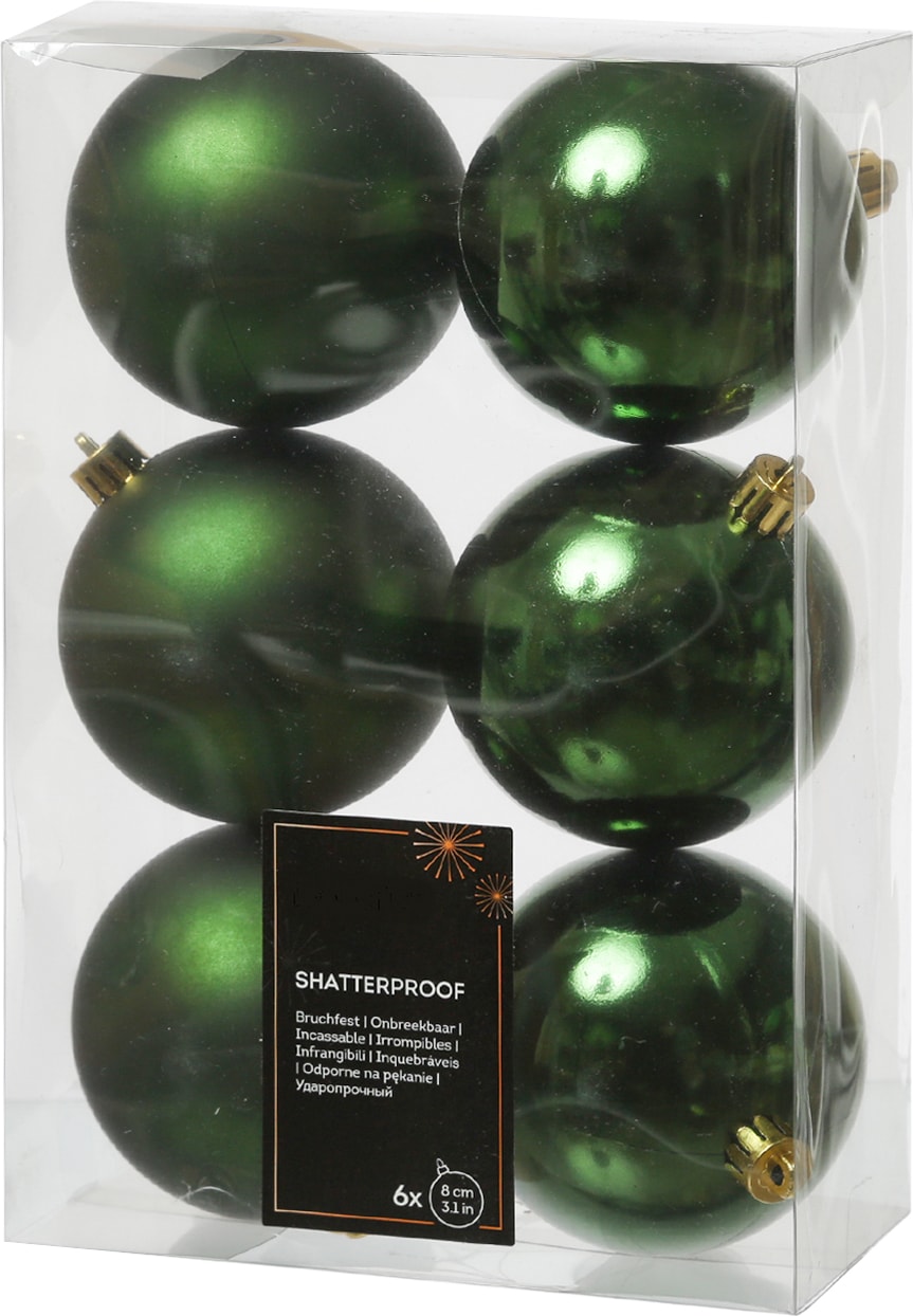 Weihnachtskugeln bruchfest 8cm Christbaumkugeln glänzend matt grün 6St