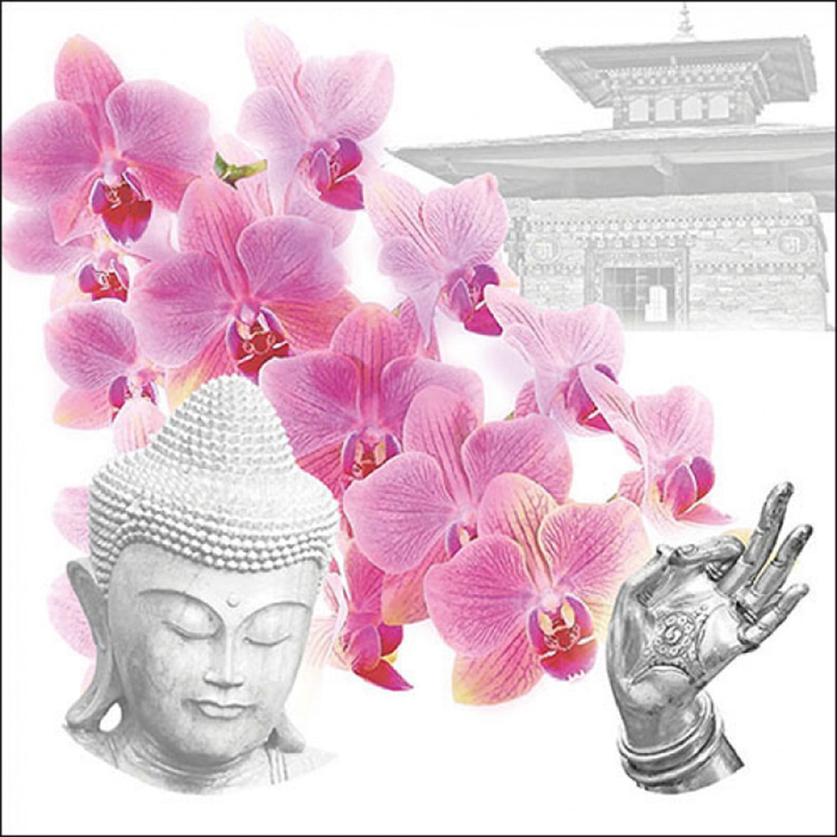 20 Servietten Papier 33x33cm 3-lagig - hochwertige Einweg Papierservietten Partyservietten Asien Zen Yoga Deko Entspannung Tischdeko Blumen