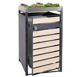 thumbnail of Décoshop26 - Abri poubelle avec bac à plantes porte verrouillable 125 x 68 x 80 cm métal aspect bois de hêtre anthracite 04_0005704