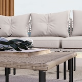 thumbnail of Outsunny conjunto de jardín exterior de ratán sintético de 5 piezas incluye 2 sofás esquineras 1 sofá de exterior 1 taburete 1 mesa de centro crema