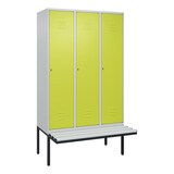 thumbnail of C+P Spind Classic PLUS, Kunststoff schwebende Sitzbank, 3 Abteile, HxBxT 212x120x82cm, Zylinderschloss, Hellgrau/Clowngrün von PROREGAL