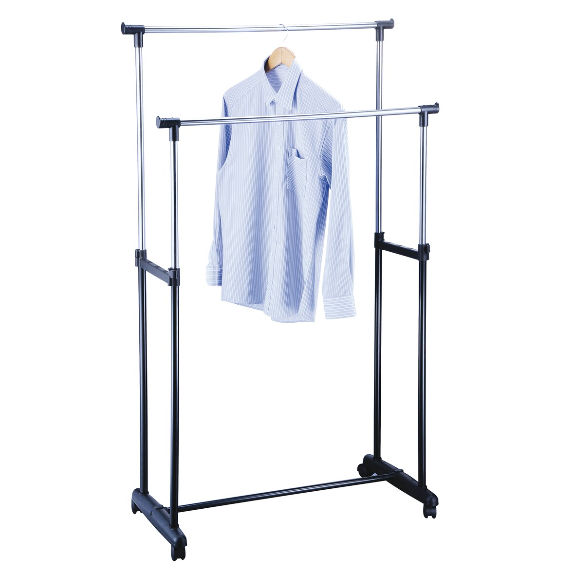 MSV - Armadio doppio regolabile MSV in acciaio cromato con ruote 84 x 43 x 95 cm Nero e cromato