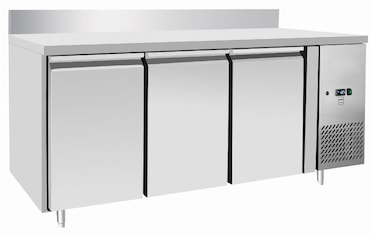 METRO Professional Mesa de congelação GCF3100BS, aço inoxidável, 179.5 x 70 x 85 cm, 334 L, refrigeração ventilada, 600 W, 3 portas, prateada