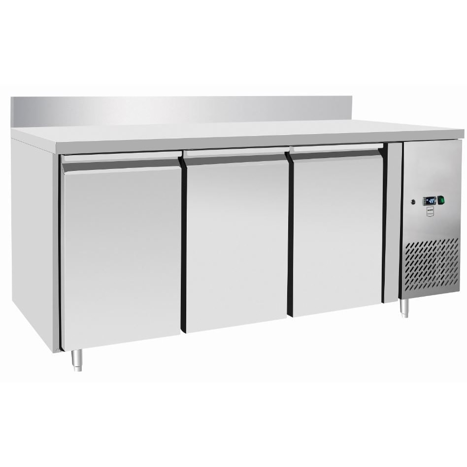 METRO Professional Mesa de congelação GCF3100BS, aço inoxidável, 179.5 x 70 x 85 cm, 334 L, refrigeração ventilada, 600 W, 3 portas, prateada