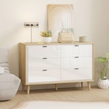 thumbnail of HOMCOM Cassettiera 6 Cassetti in Legno 110x40x75 cm Bianco e Rovere