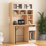 thumbnail of Schreibtisch mit Hochschrank, 110x55x180 cm, Swivel Desk, Acryltüren, Stauraum mit Kabelloch-Design, für Büro und Arbeitszimmer, Natur+Weiß