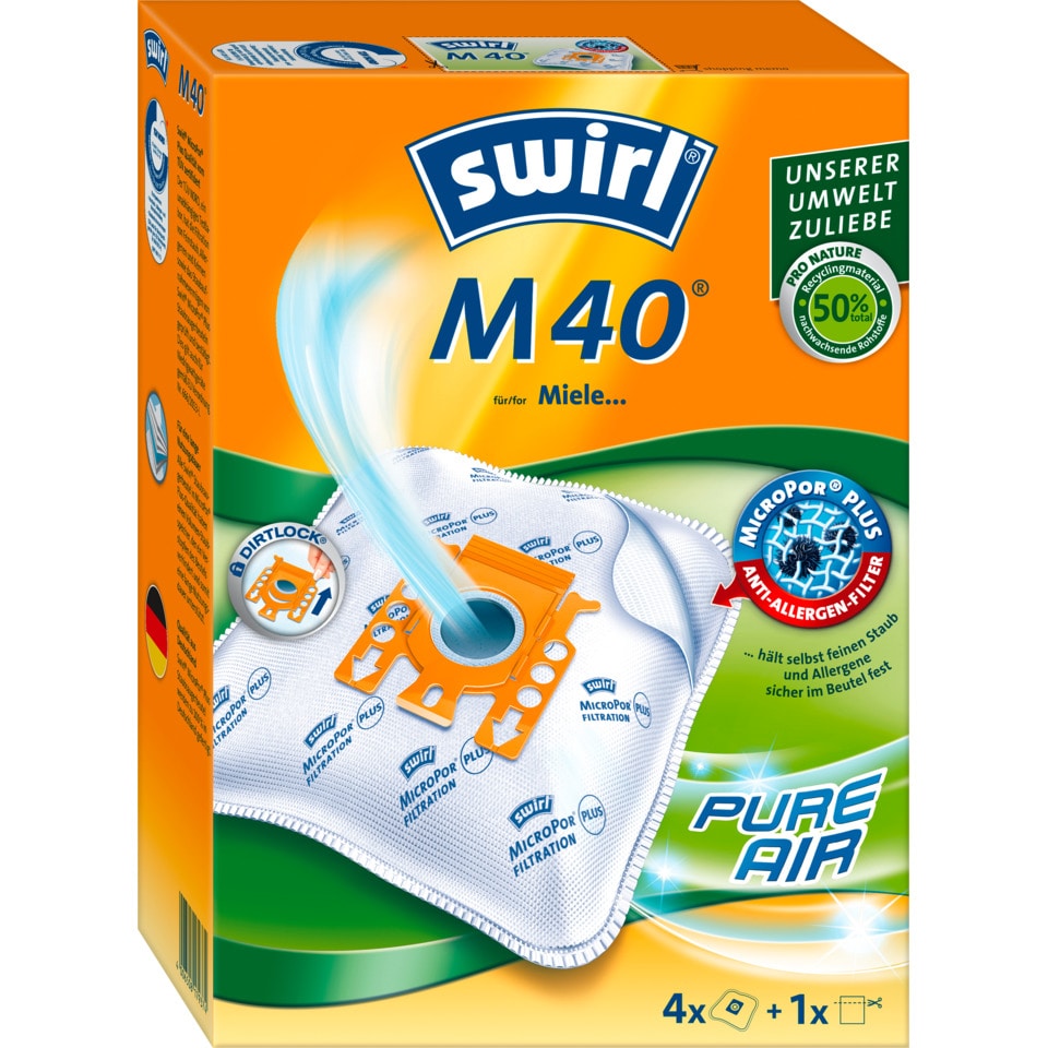Swirl® 832366 Staubsaugerbeutel M 40(M54) Microporen, 4 Stück