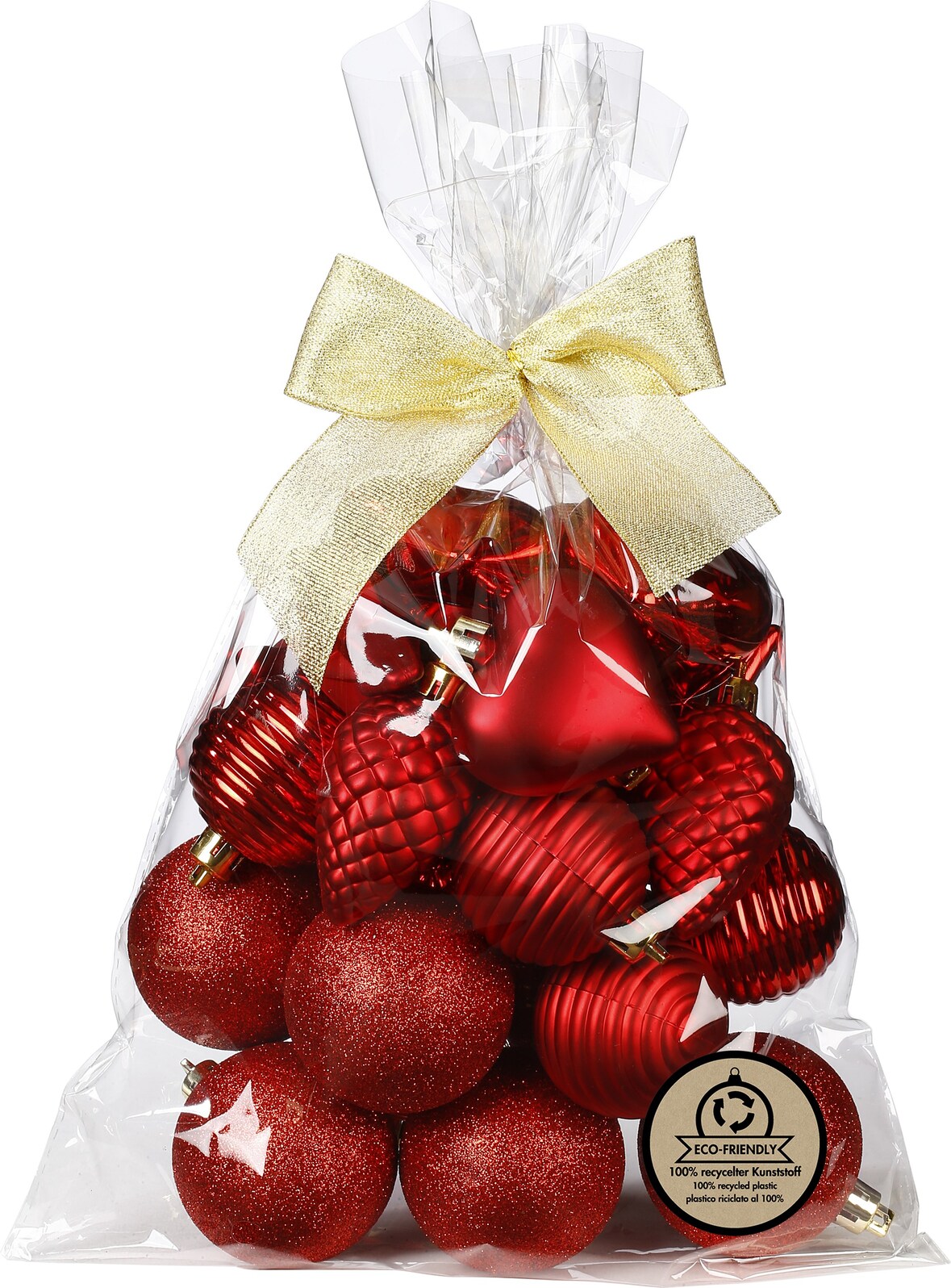 30 Weihnachtskugeln 5-7cm Kunststoff Sterne Zapfen Herzen Mix Christbaumkugeln
