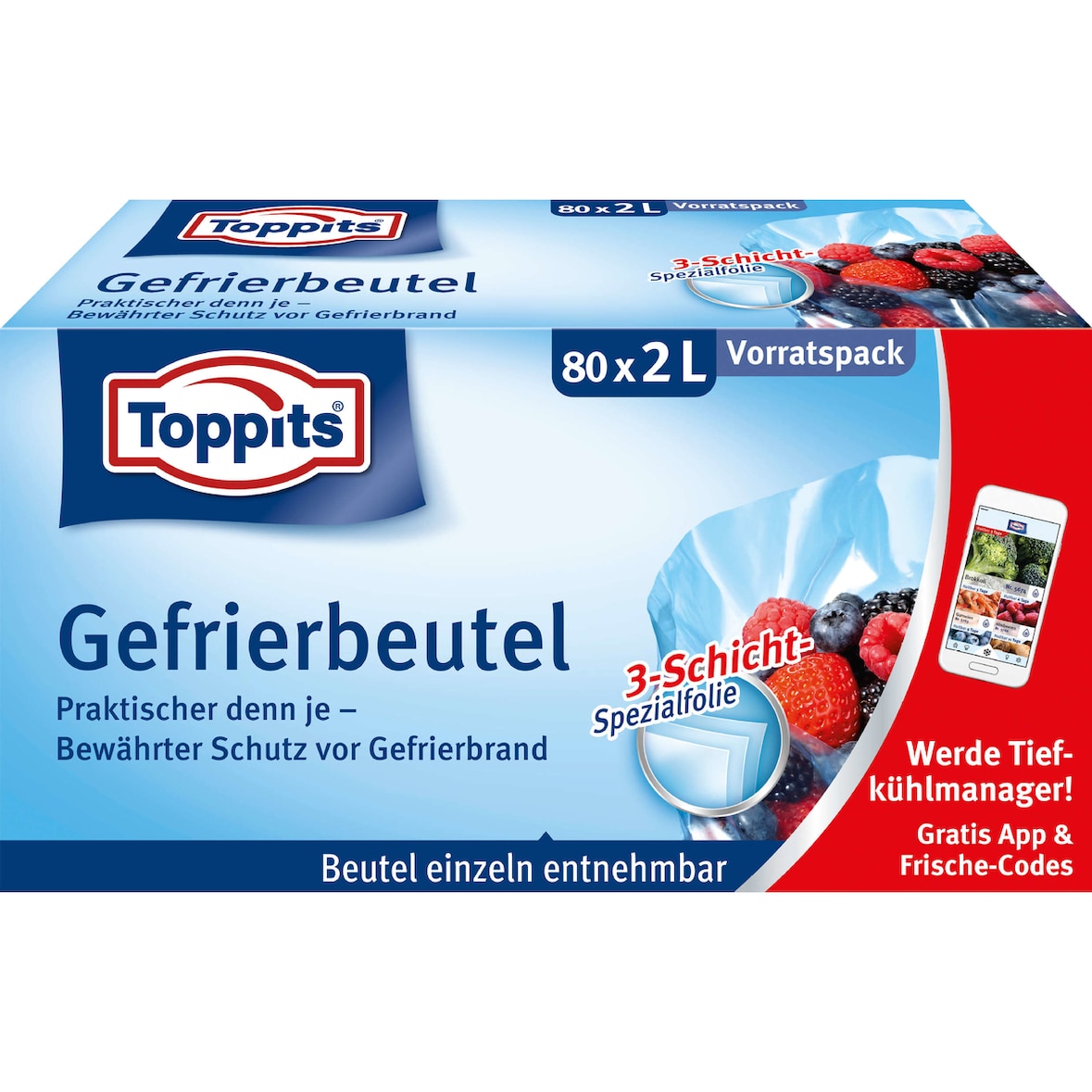 Toppits Gefrierbeutel,  2 L,  80 Stück