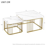 thumbnail of Merax 2er Set quadratische Hochglanz-Marmoroptik-Couchtische, ineinander schiebbare Tische mit goldenen Beinen, 70x70x45cm und 50x50x36,5cm, Weiß