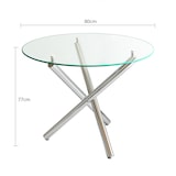 thumbnail of Runder Esstisch Glas Metall Silber, transparente Tischplatte, Kreuzfuß, verstellbare Gleiter, für 2-4 Personen