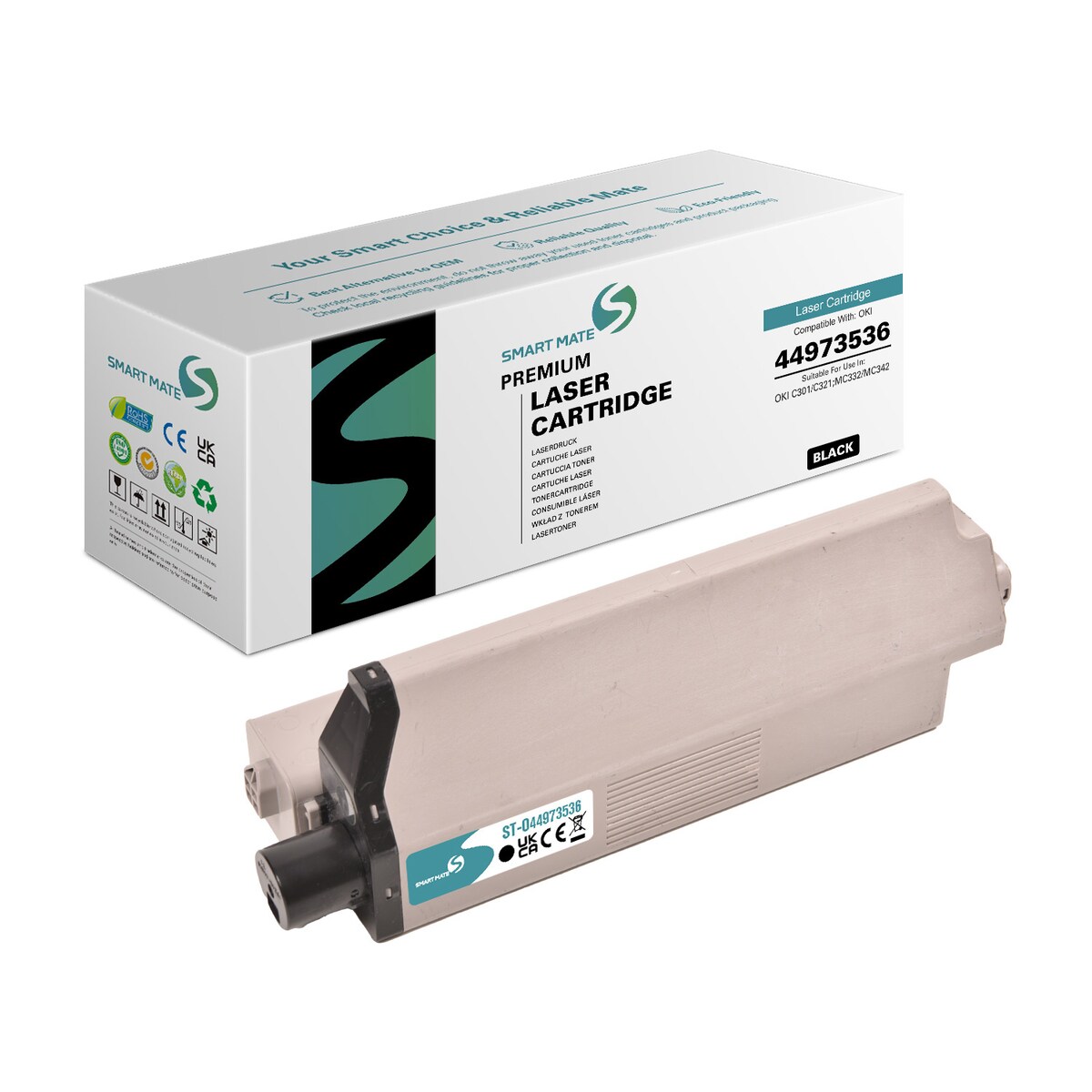 SmartMate wiederaufbereitete Laser Toner Patrone für OKI 44973536 Schwarz