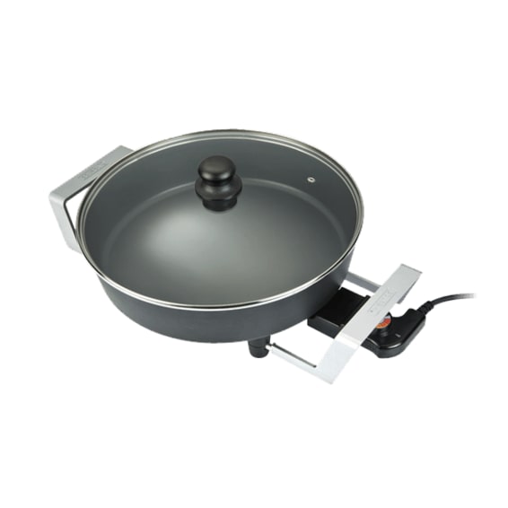 BOURGINI - Multibraadpan met een inhoud van 6 liter, een diameter van 26 cm, thermostaat met 5 standen, antiaanbaklaag, 1800 W. Afmetingen 26x6cm