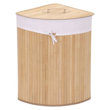 Relaxdays Cesta Porta-Biancheria Angolare in Bambù, 60 l Pieghevole con