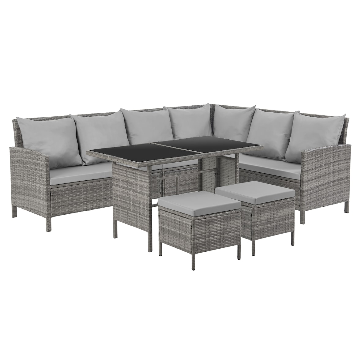 SVITA MADISON polyrattan dining set tuinmeubelset rotan lounge hoekbank grijs