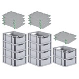 thumbnail of PROREGAL SparSet 10x Eurobox NextGen Economy mit Auflagedeckel & 4x Verschlüsse Grün, Griffe offen, HxBxT 17x30x40cm, 16L, Eurobehälter, Box