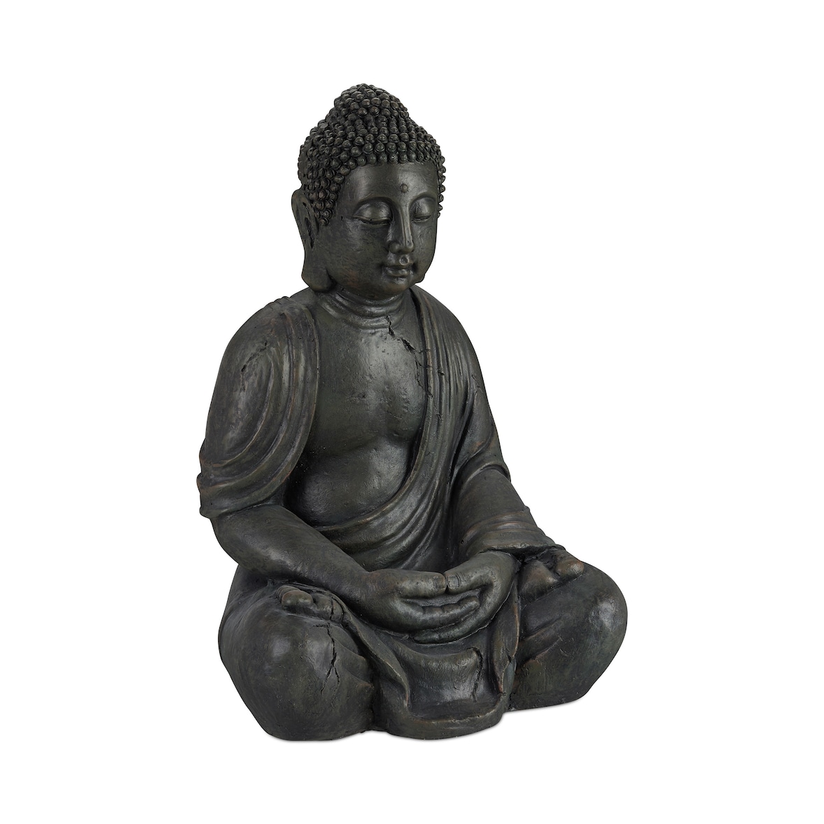 Relaxdays Buddha Figur sitzend, XL 70 cm, Gartenfigur, Dekofigur Wohnzimmer, wetterfest & frostsicher, dunkelgrau