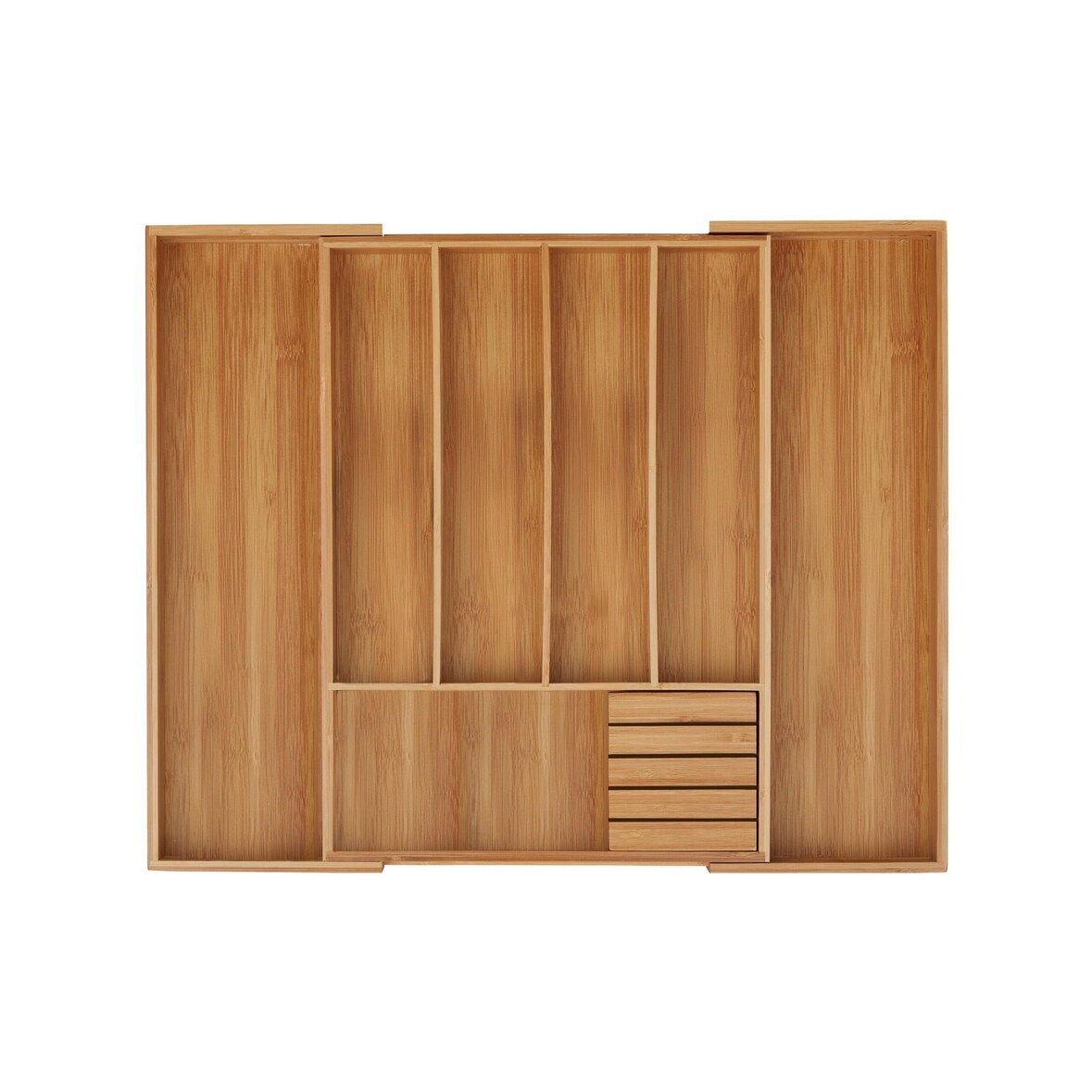 Relaxdays Besteckkasten Bambus, ausziehbar, Besteckeinsatz 5 bis 7 Fächer, Schubladeneinsatz HBT 5x55x44,5 cm, natur