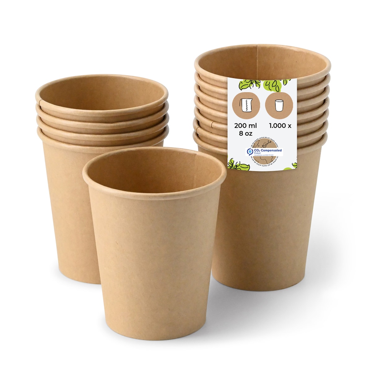 BIOZOYG Pappbecher 1000 Stück 200 ml / 8 oz, Ø 80 mm, braun - Becher für Heißgetränke - Kaffeebecher to go Einwegbecher, Alternative zu Styroporbecher