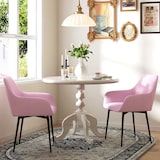 thumbnail of Pack de 2 sillas de comedor sillas decorativas tapizadas en lino sillas de cocina con respaldo reposabrazos y patas de metal 59,5x56,5x81 cm rosa