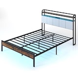 thumbnail of COSTWAY Cama con Iluminación LED y Estación de Carga, Cama Doble con Cabecero Acolchado, Espacio de Almacenamiento de 2 Niveles
