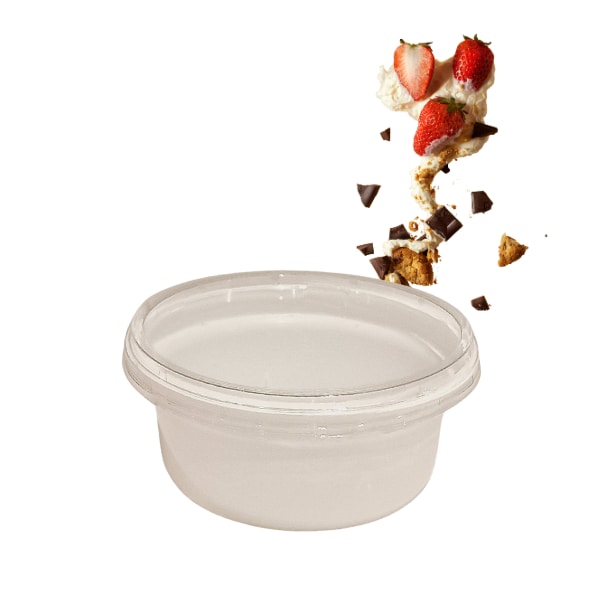 Taça Plástica Branca Reutilizável Sobremesa c/ Tampa Transparente 200ml para Take Away