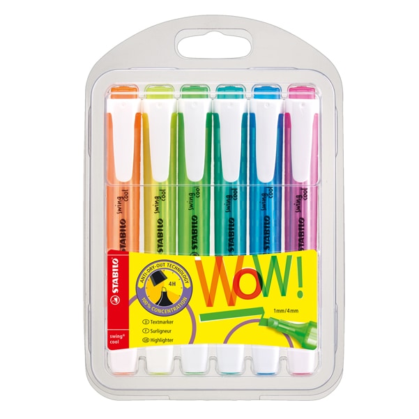 Marcador - STABILO swing cool - pack de 6 - com 6 cores diferentes