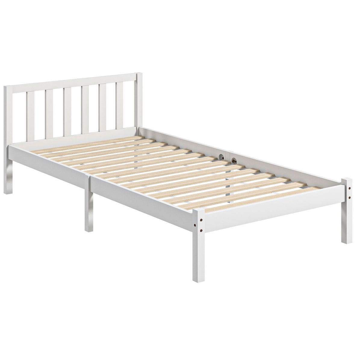 Estrutura de Cama de Madeira Estrado de Cama de Solteiro para Colchão 190x90 cm Carga 120 kg 198x96x70 cm Branco