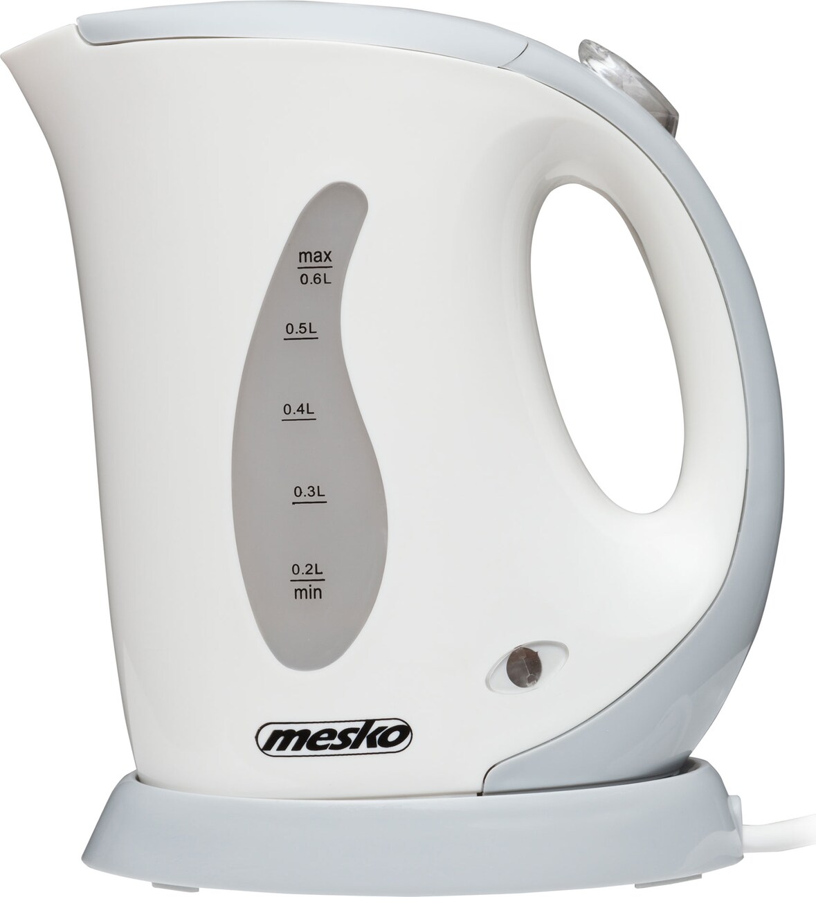Mesko MS1236R Hervidor Agua Eléctrico, 0,6 L, sin BPA, Resistencia Acero Inox., Inalámbrico, Apagado Automático, Blanco/Gris, 750W