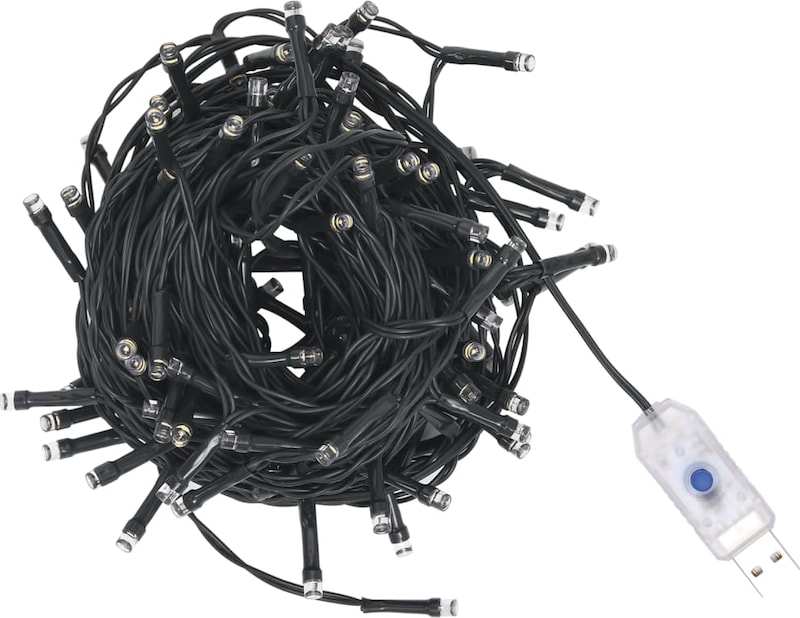 Ein schwarzes USB-Lichterkabel mit vielen Lichtern.