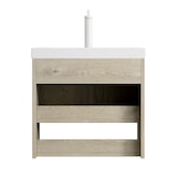 thumbnail of Waschtisch 55x32x53 Wandmontage Badezimmer Keramikbecken Multiplex Schrank Soft-Close Türen Offenes Regal Modern Weiß+Eiche