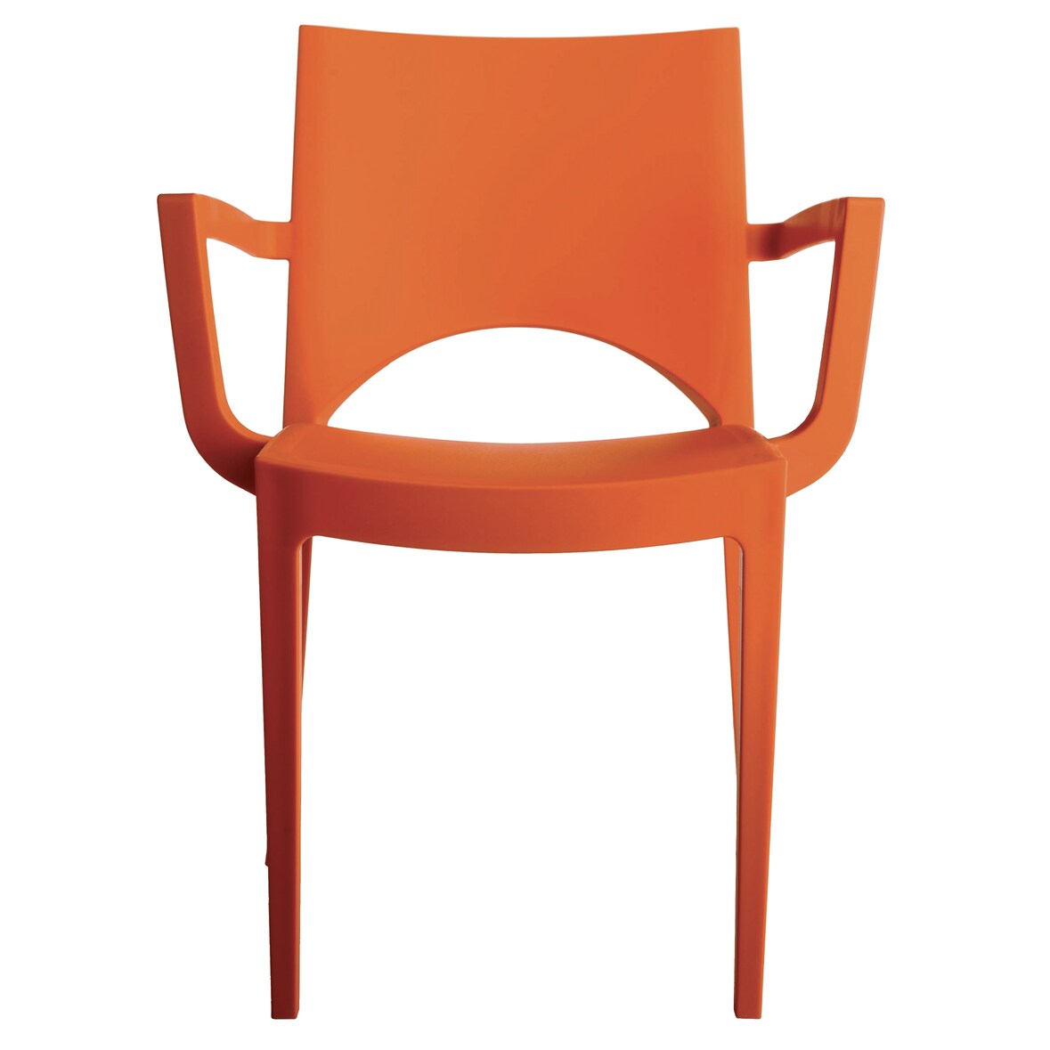 Set di 4 poltrone Paris in polipropilene color arancio di altissima qualità, impilabili. Marchio Grandsoleil. 58x51x80