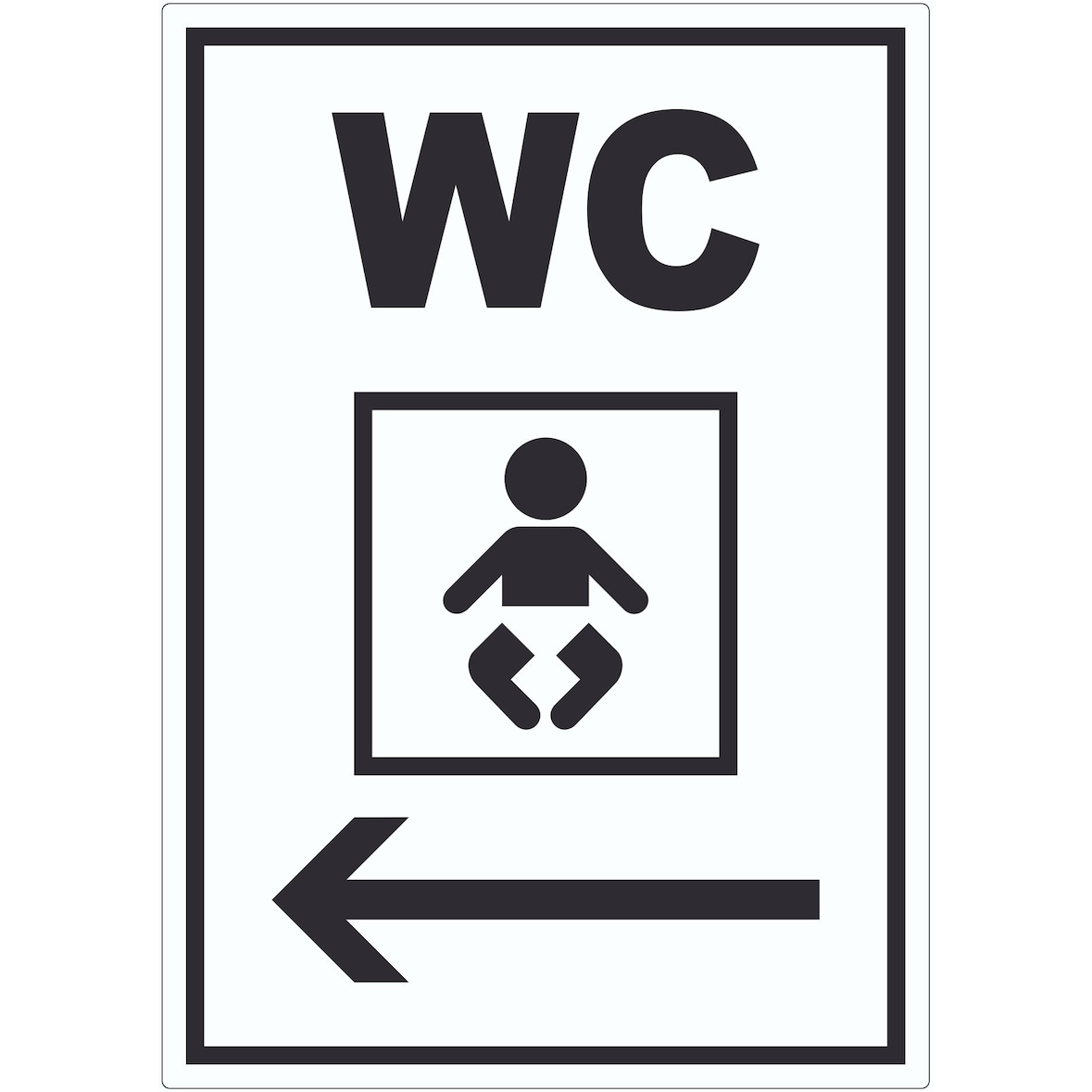 WC Wickelraum mit Pfeil nach links Aufkleber A8 (52x74mm)