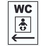 thumbnail of WC Wickelraum mit Pfeil nach links Aufkleber A8 (52x74mm)