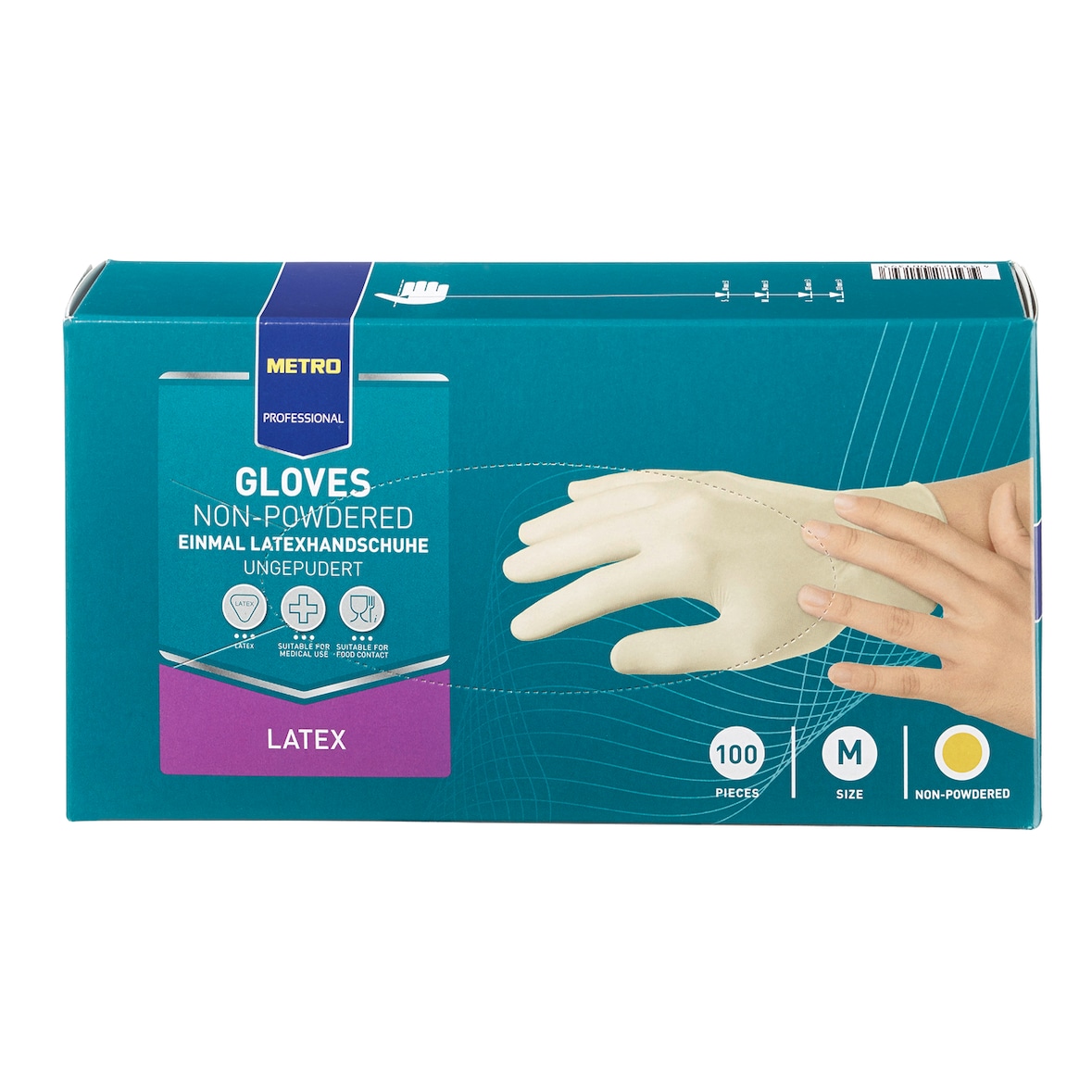 METRO Professional Einmalhandschuhe, Latex, ungepudert, Größe M, weiß, 100 Stück