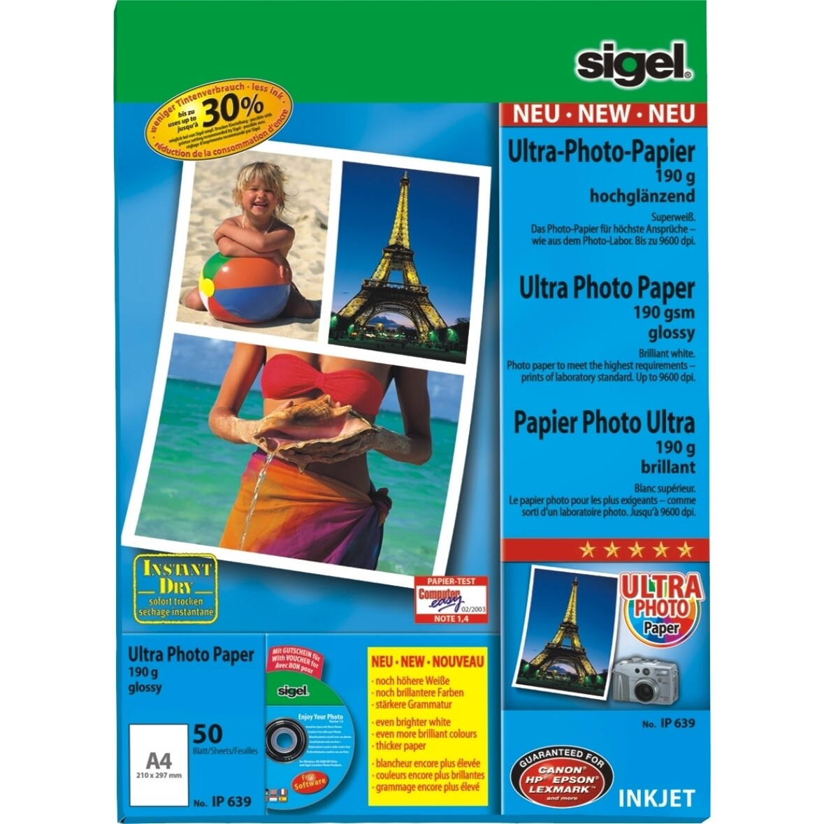 Fotopapier A4 190g/qm glossy weiß VE=10x50 Blatt