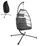 thumbnail of tectake silla colgante ariane estructura acero plegable giratoria cojín extraíble 98x107x202 cm gris oscuro