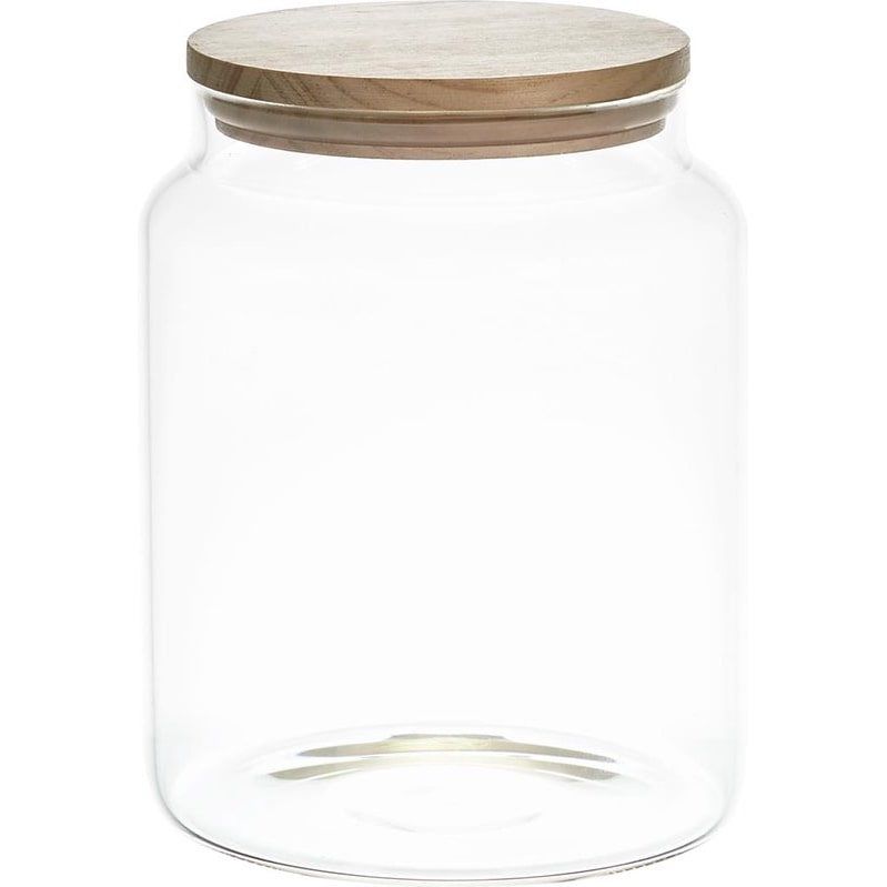 Tarro de cristal con tapa de madera 2,4 L - Ideal para guardar alimentos e ingredientes en la cocina - Transparente