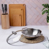 thumbnail of Wok en inox Ø28 cm, 2 anses fixes, avec couvercle en verre  Ø28cm