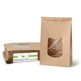 thumbnail of greenbox - Blockbeutel m. Fenster L, 15,5 x 7 x  24,2 cm, PLA-Folie, braun, Clipband, Kraftpapier, 400 St.