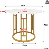 thumbnail of Essgruppe 5-teilig Esstisch Set Rund Tisch und 4 Stühle Gold+Grau 80x80x76 cm MDF Marmor Optik Samtbezug verstellbare Füße