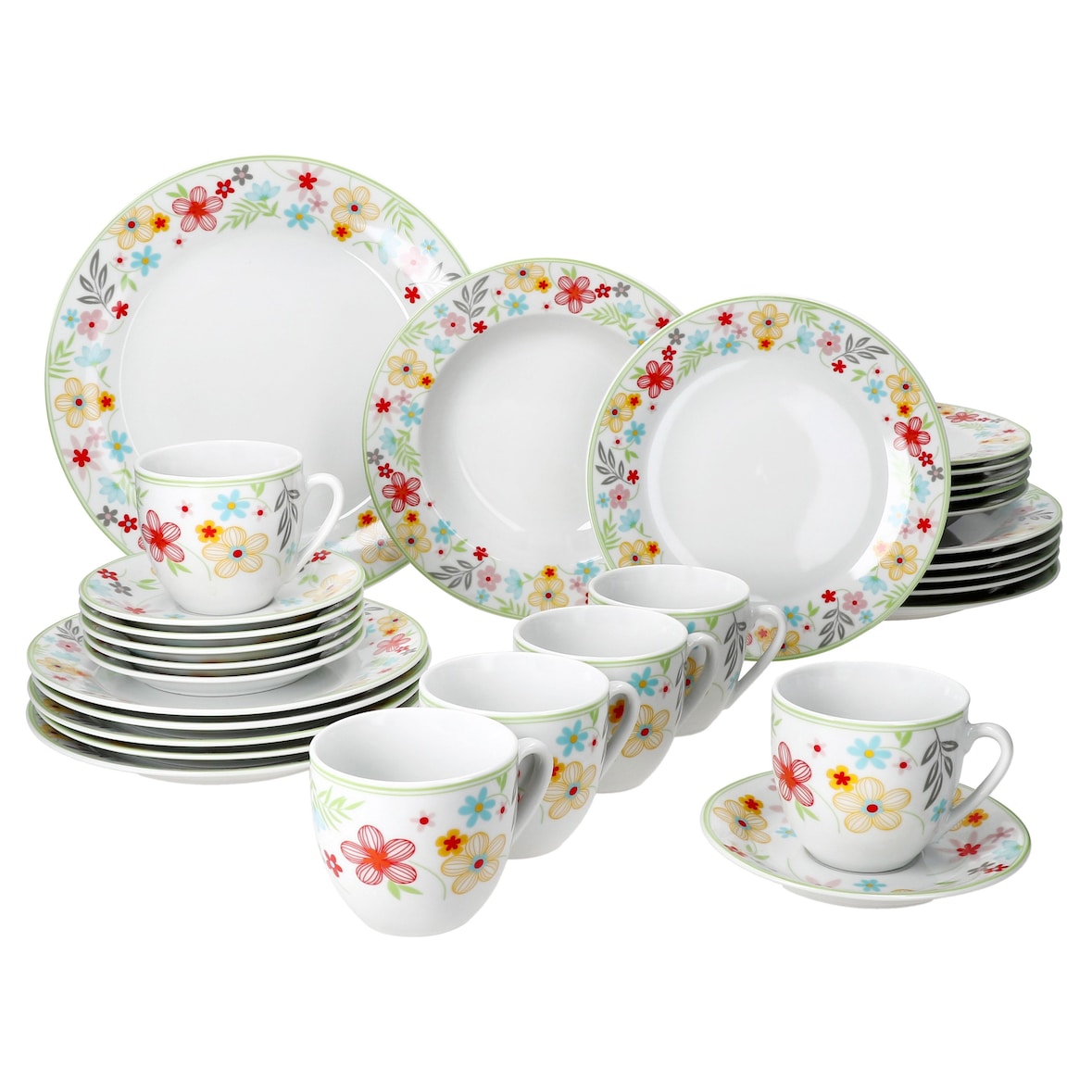 30tlg Kombiservice VARIANT BLÜMCHEN für 6 Personen aus Porzellan