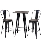thumbnail of Set Stehtisch + 2x Barhocker HWC-A73 inkl. Holz-Tischplatte, Barstuhl Bartisch, Metall Industriedesign, FSC® ~ schwarz