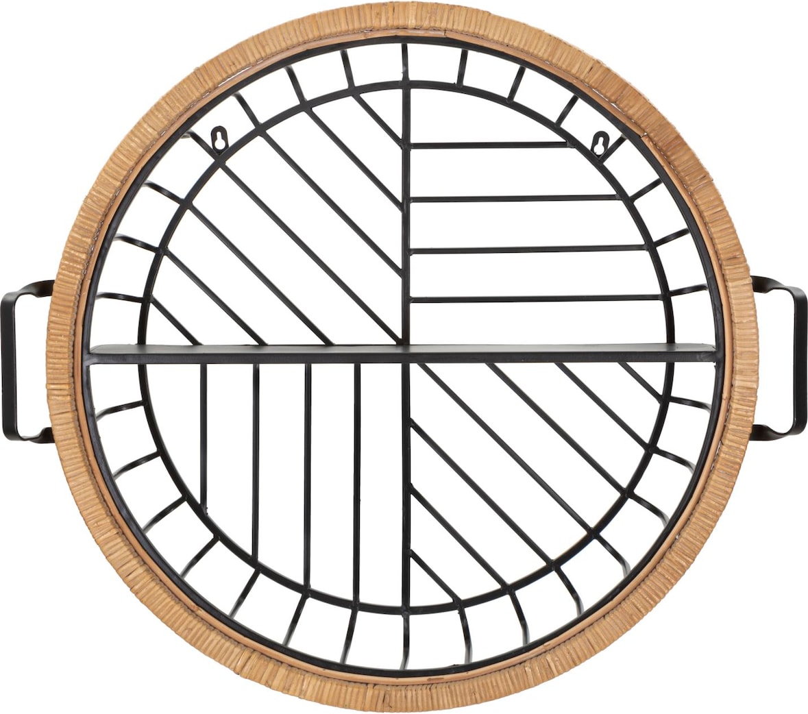 Cebu Wandregal 72,5 x 18 x 65 cm aus schwarzem Metall und Rattan – Geometrisches und Boho-Chic-Design für die Wanddekoration
