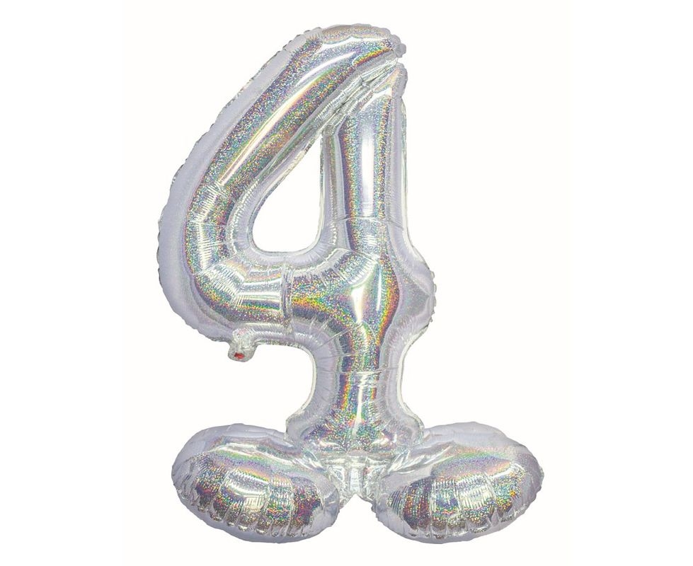 Beauty&Charm Folienballon Zahl 4 silber holografisch stehend 72 cm