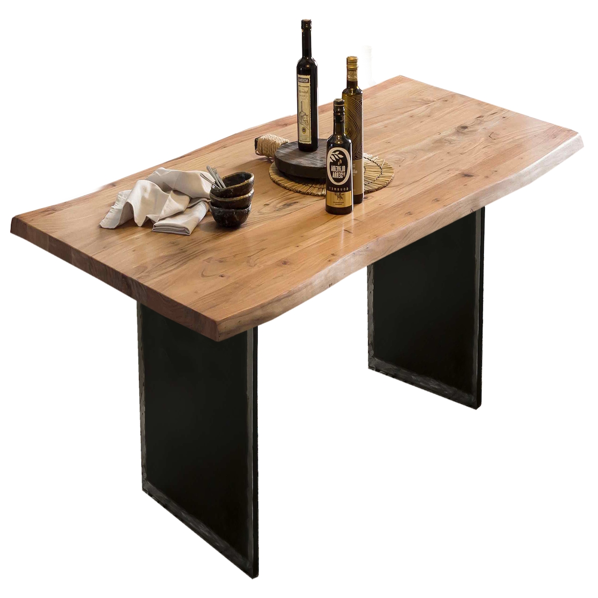 SIT Möbel Baumkante-Tisch | 36 mm Akazie-Platte natur | Metallgestell schwarz | B 180 x T 90 x H 75,6 cm | 16090-11 | Serie TOPS & TABLES