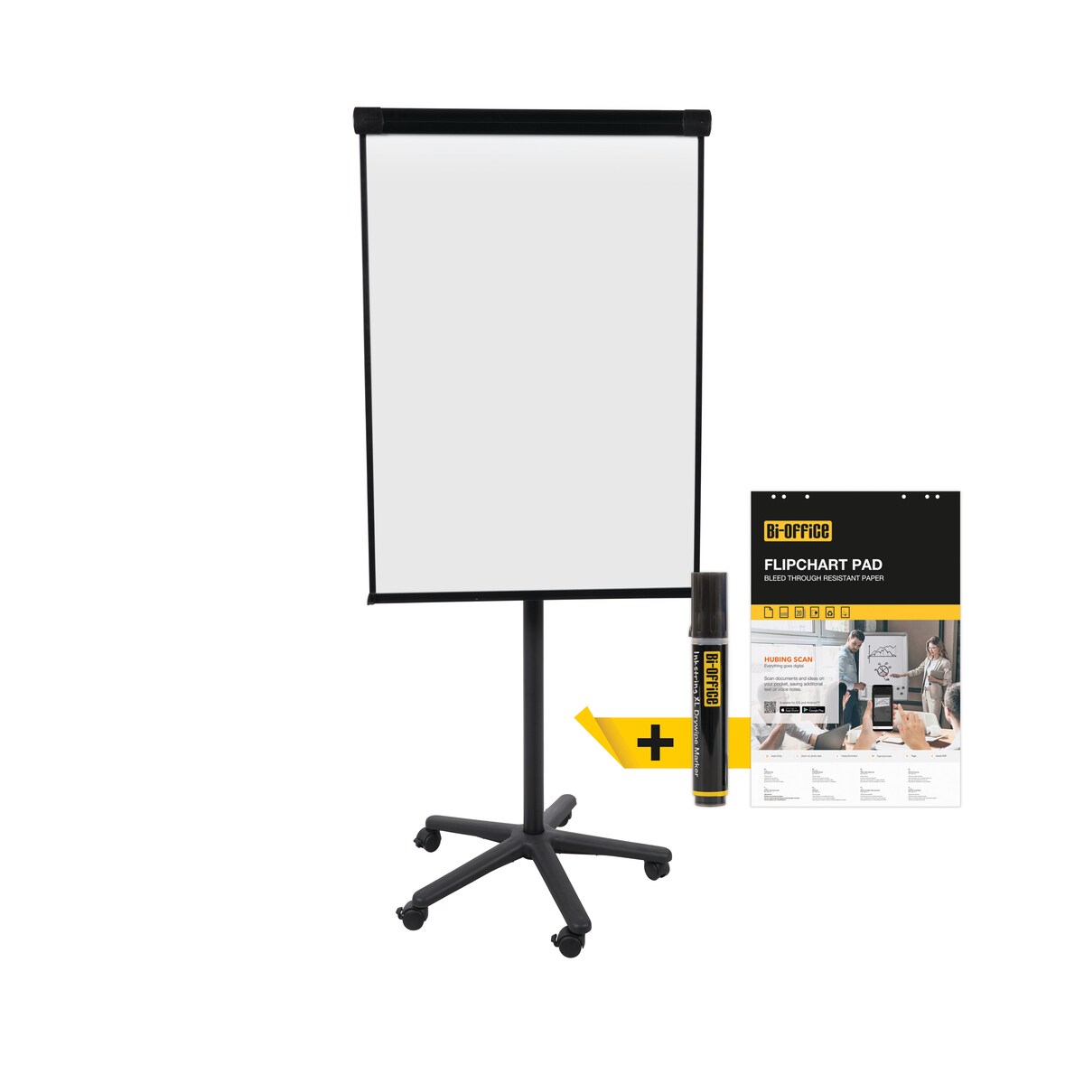 Bi-Office Classic Mobile Flipover: Stevige Aluminium Omlijsting-Flipover Gemonteerd Op Een Mobiele Basis Met Zwart Omlijsting En Zijarmen, Euro