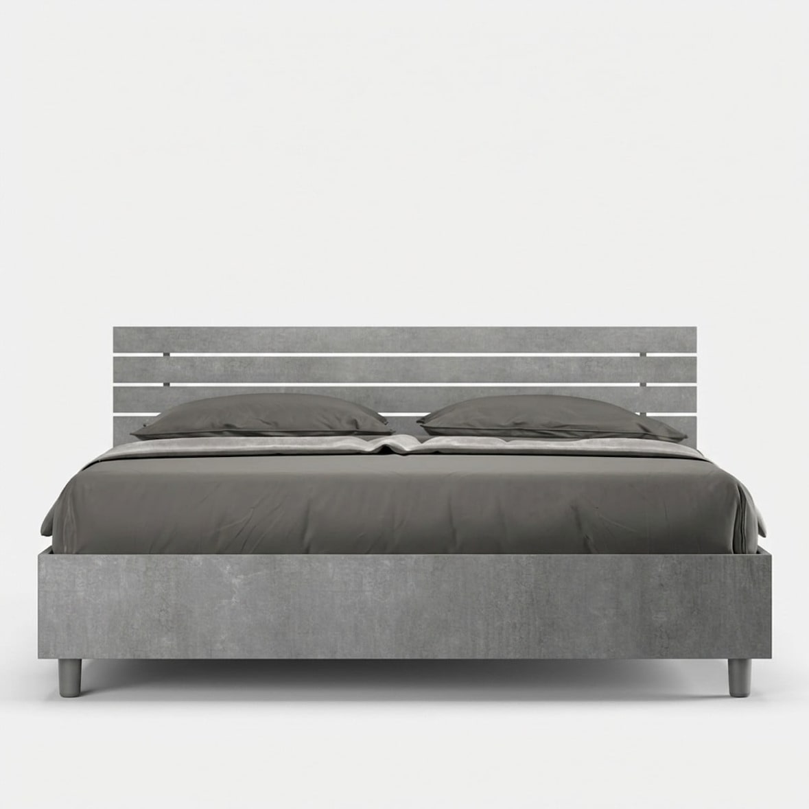 Cama con almacenaje 160x190 con cabecera recta de listones cemento Ankel