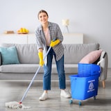 thumbnail of Reinigungswagen Mopp Eimer 60x27x71 cm 20 L mit Schleuder und Separator mit 4 Rollen Griff für sauberes und schmutziges Wasser Blau