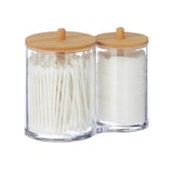 thumbnail of Relaxdays Wattestäbchen-Behälter, Kunststoff, mit Bambusdeckel, Organizer Wattepads und Wattestäbchen, transparent/natur